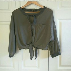 Shear waist tie blouse
