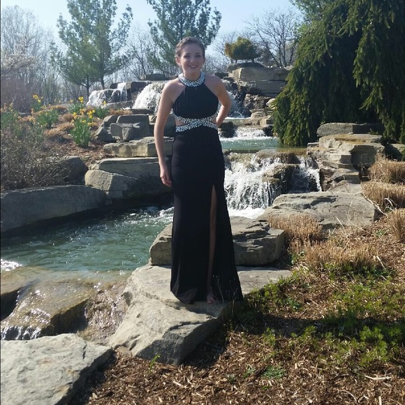 Black backless prom dress