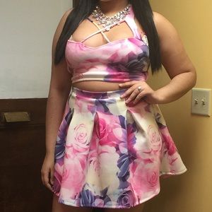 Two piece floral pink purple outfit