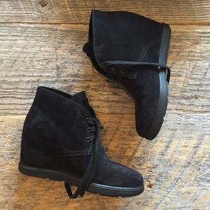 Prada hidden wedge suede ankle boots