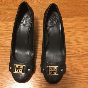 Tory Burch black leather wedge pump