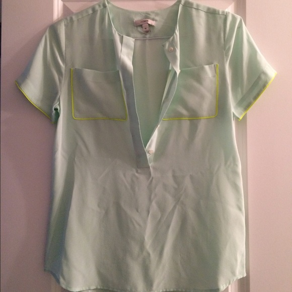JCREW silk double pocket blouse in aqua/lime