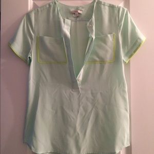 JCREW silk double pocket blouse in aqua/lime
