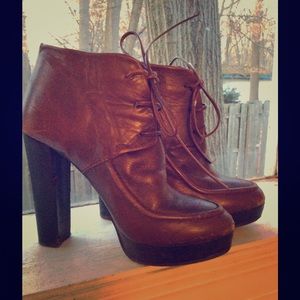 Zara Brown Leather Lace-up Platforms