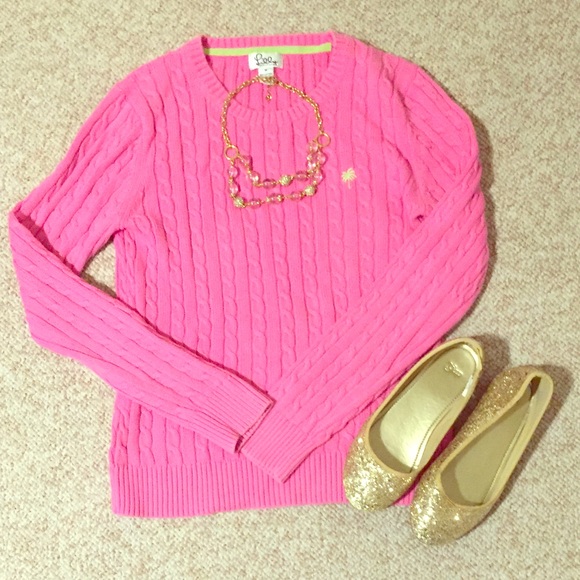M Pink Cable Knit Lilly Pulitzer Sweater