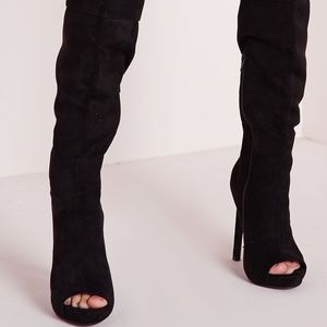 Missguided thigh high peep toe boots