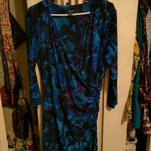 Chaps Floral Blue Surplice Dress