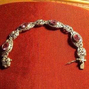 Marcasite 925 silver bracelet with pink topaz