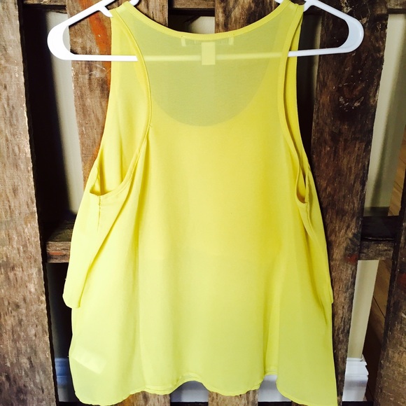 Yellow Green chiffon on tank top Sz Sm - Picture 2 of 2