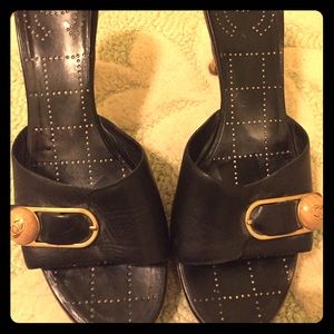 Authentic Chanel Gold Buckle Heels - Black