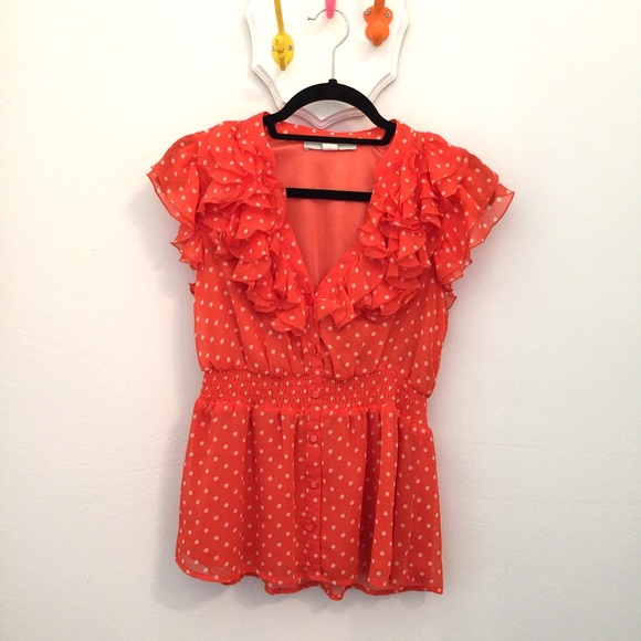Orange Polka Dot V-neck Top
