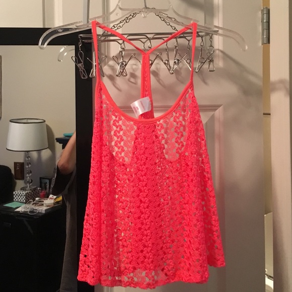 Xhilaration Tops - Bright neon pink lace tank cover up