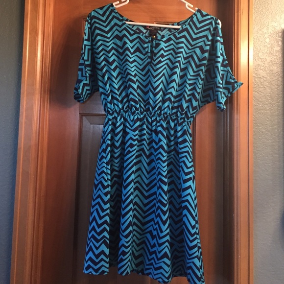 Navy & Teal Chevron Print Dress