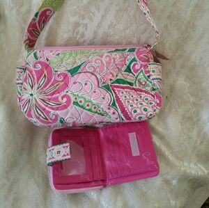 Vera Bradley pink pinwheels  handbag and wallet