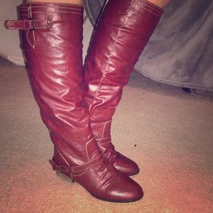 Dark red knee high boots!