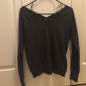 gray and silver striped sweater