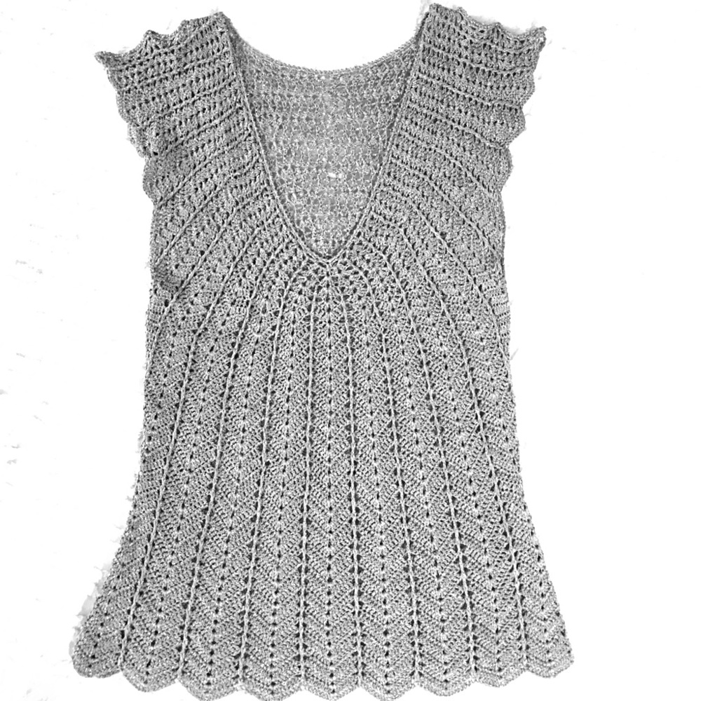 Silver shimmery crochet shirt. See 1st pic - Picture 4 of 7