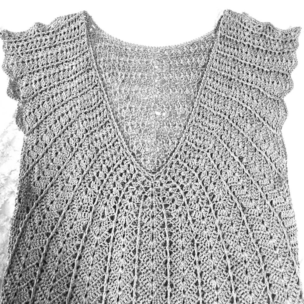 Silver shimmery crochet shirt. See 1st pic - Picture 2 of 7