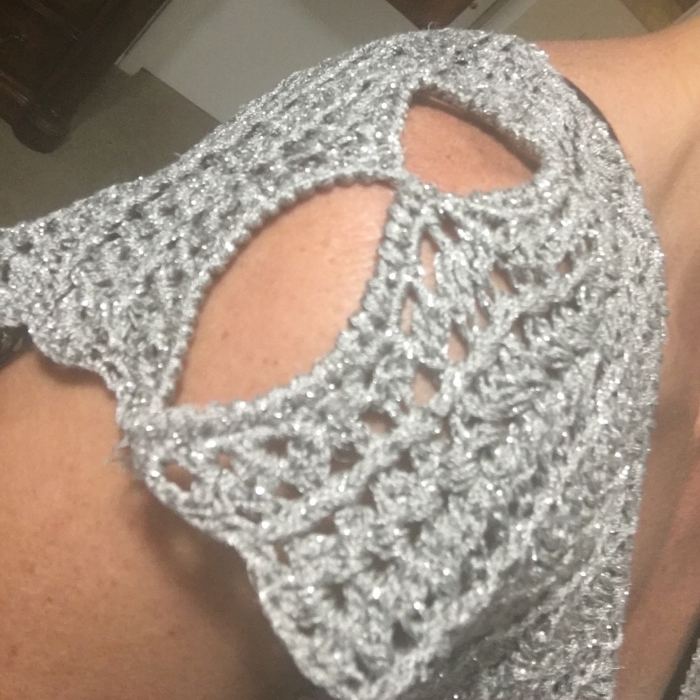 Silver shimmery crochet shirt. See 1st pic - Picture 3 of 7