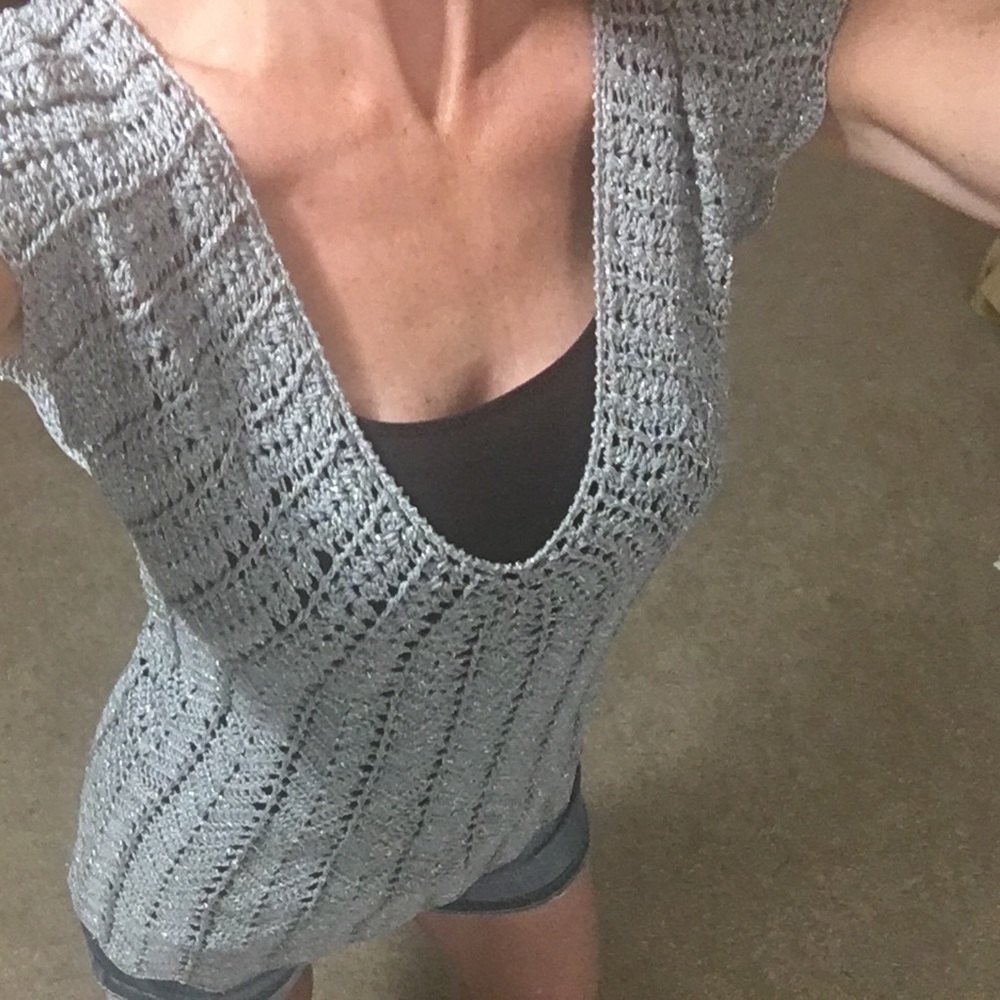 Silver shimmery crochet shirt. See 1st pic - Picture 5 of 7