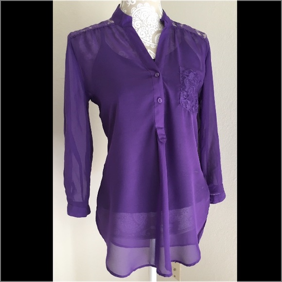 Wishful Park sheer button up with lace detailing