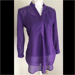 Wishful Park sheer button up with lace detailing