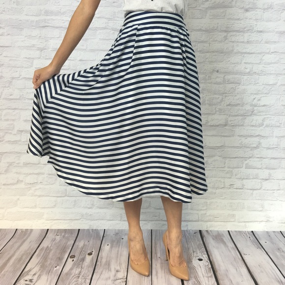 Blue & White Striped Midi Skirt - Picture 4 of 4