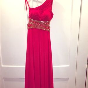 Betsy and Adam one shoulder Red Prom Dress