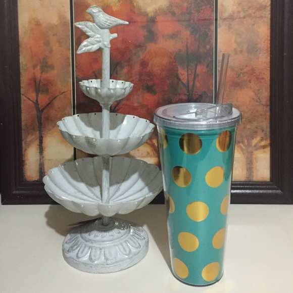 24oz Turquoise with Gold Dots Tumbler w/Straw