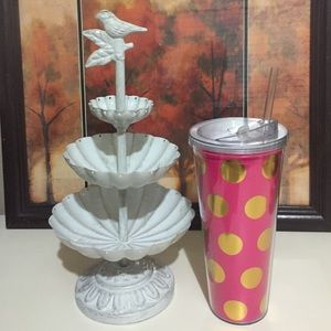 24oz Pink with Gold Dots Tumbler w/Straw.