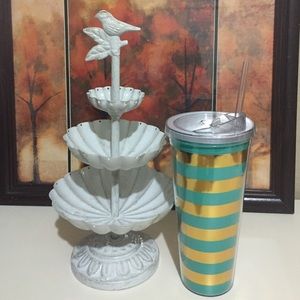 24oz Turquoise with Gold Stripes Tumbler w/Straw