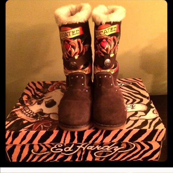 Ed Hardy fur lined boots