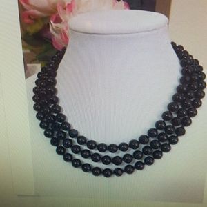 Stella and Dot black onyx 60" bead necklace