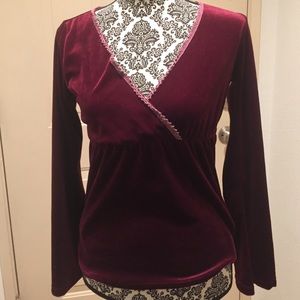 Maroon Velour Long Sleeve Blouse