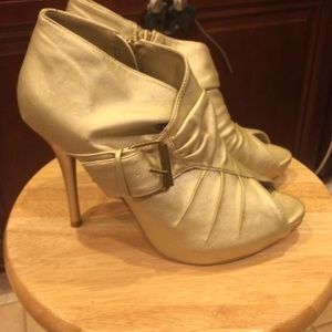 Gold Peep Toe Ankle Booties