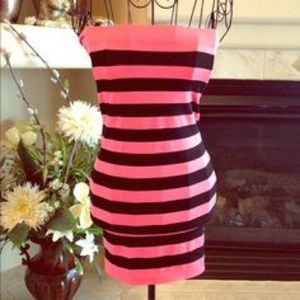 Final Sale Bebe Black and Pink Striped Bodycon
