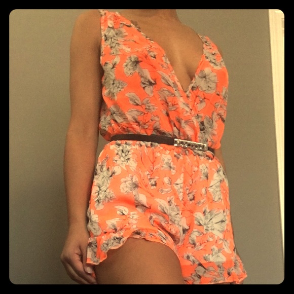 Orange floral romper!