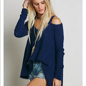 Free people cold shoulder V neck pullover sweater