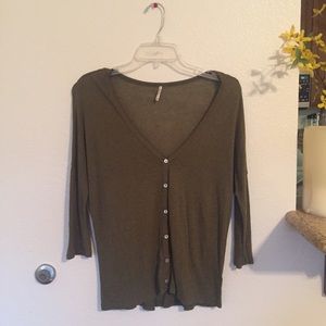 Olive Green Button Up V-Neck