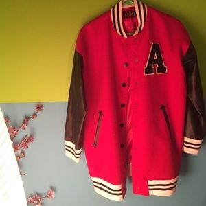 🌹RED LONG LETTERMAN JACKET🌹