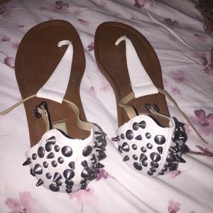 White Sandals with Spikes on Heel