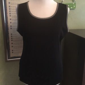 Misook black top with checkered trim