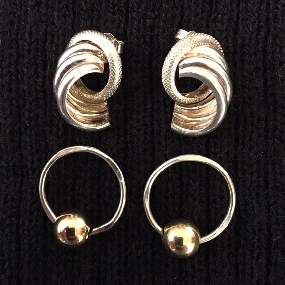 Two pair sterling silver pierced earrings.
