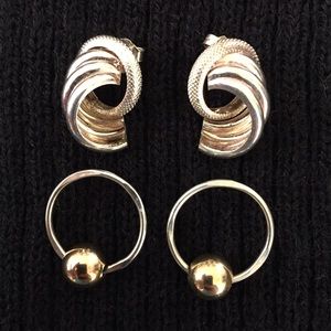 Two pair sterling silver pierced earrings.