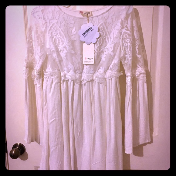 Lace boho white dress NWT