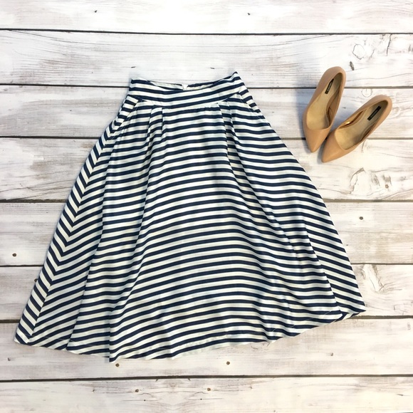Navy & White Striped Midi Skirt - Only Large! - Picture 4 of 4
