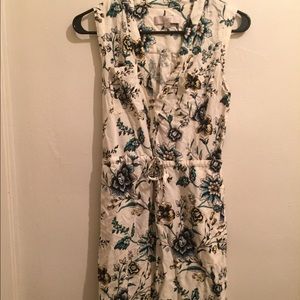Cinched waist white  LOFT sundress with floral