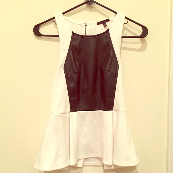 White and black leather peplum top size M