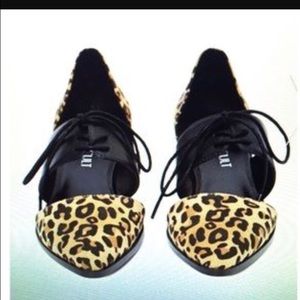 Nasty Gal Shoe Cult lace up leopard flats. NWT