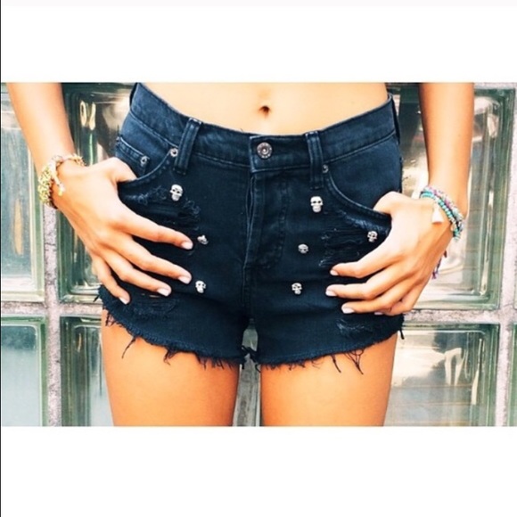 LF Carmar Studded Skull Denim Shorts - Picture 2 of 4